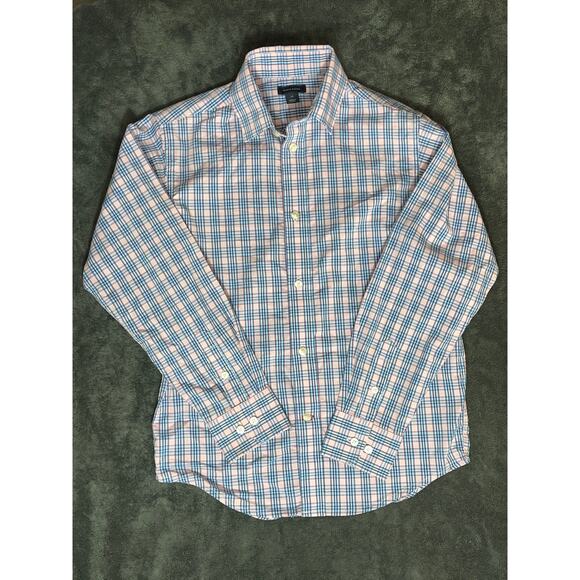 Boys, Tommy Hilfiger, pink and blue plaid long sleeve button-down shirt 10 - Picture 1 of 7